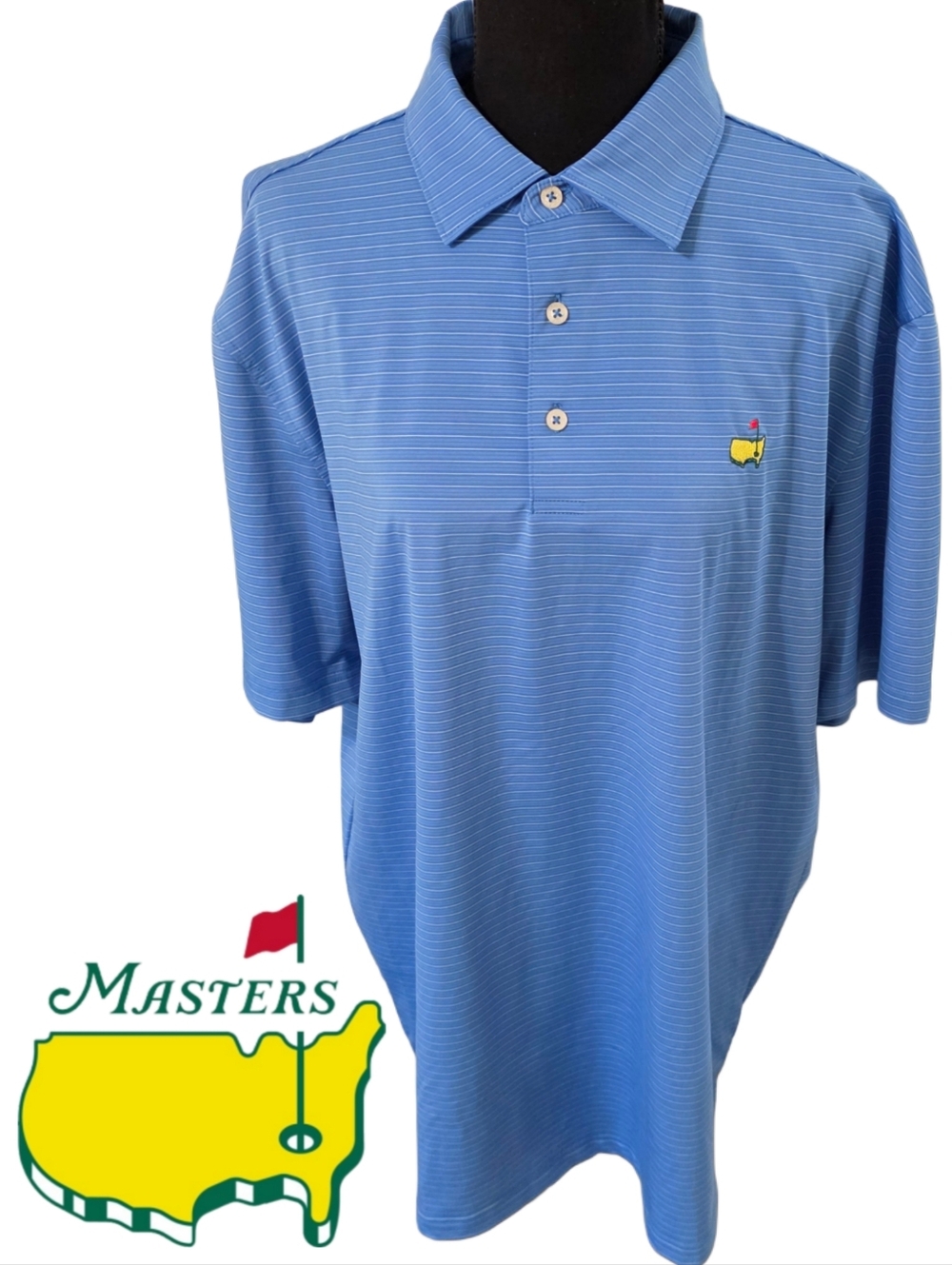 🆕️ Masters Tech Light Blue and White Tight Stripe Performance Golf Shirt Polo
